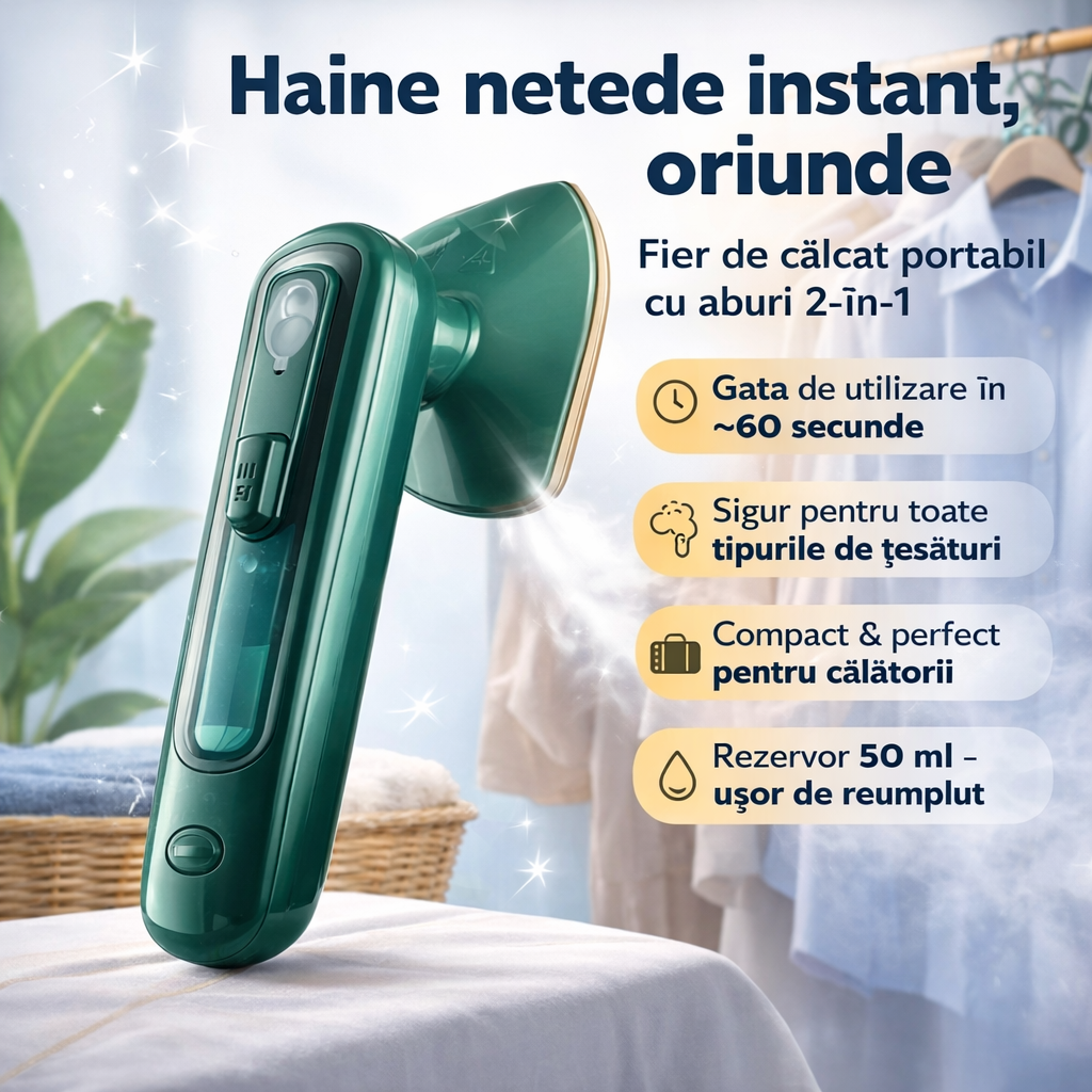 Fier de Călcat Portabil cu Aburi 2-în-1